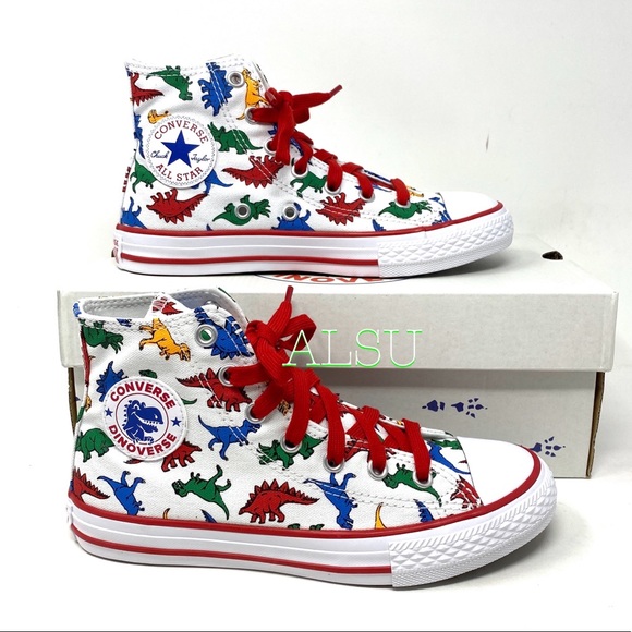 Converse Other - Converse Dinosaur Ctas High Canvas White Red Kids